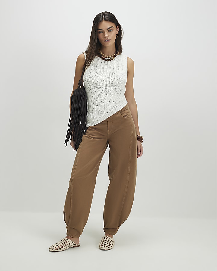 White Sleeveless Asymmetric Vest Top