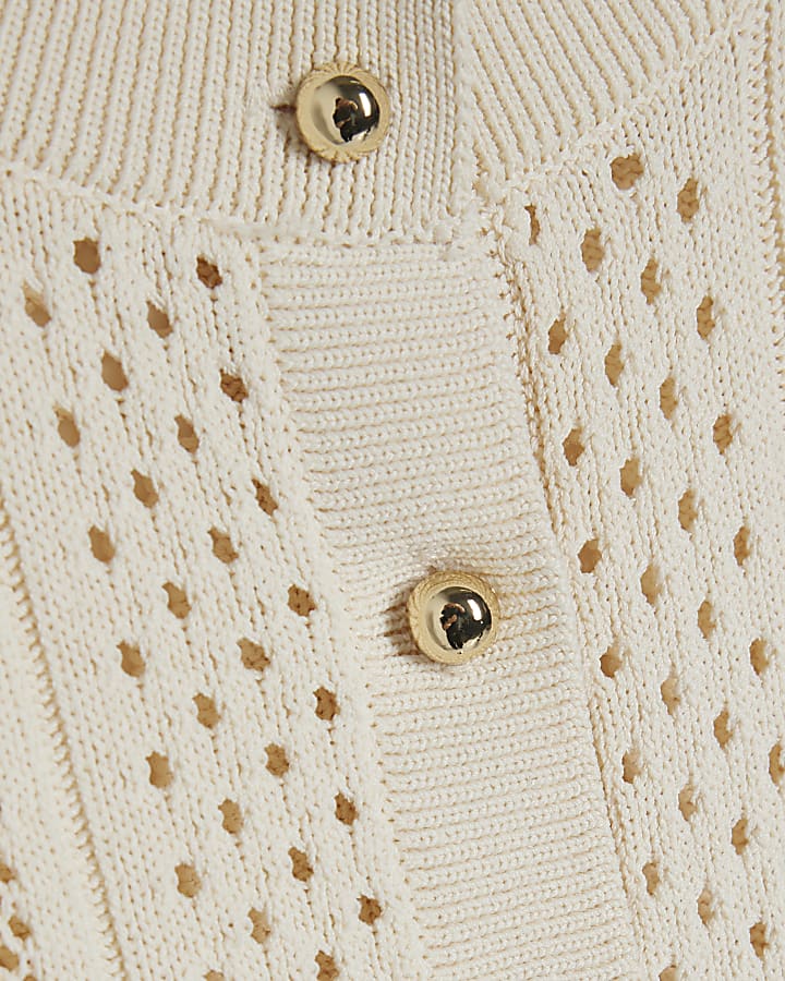 Cream Open Knit Long Sleeve Cardigan