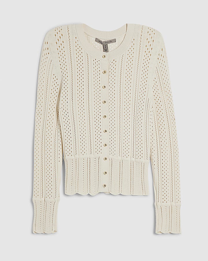 Cream Open Knit Long Sleeve Cardigan
