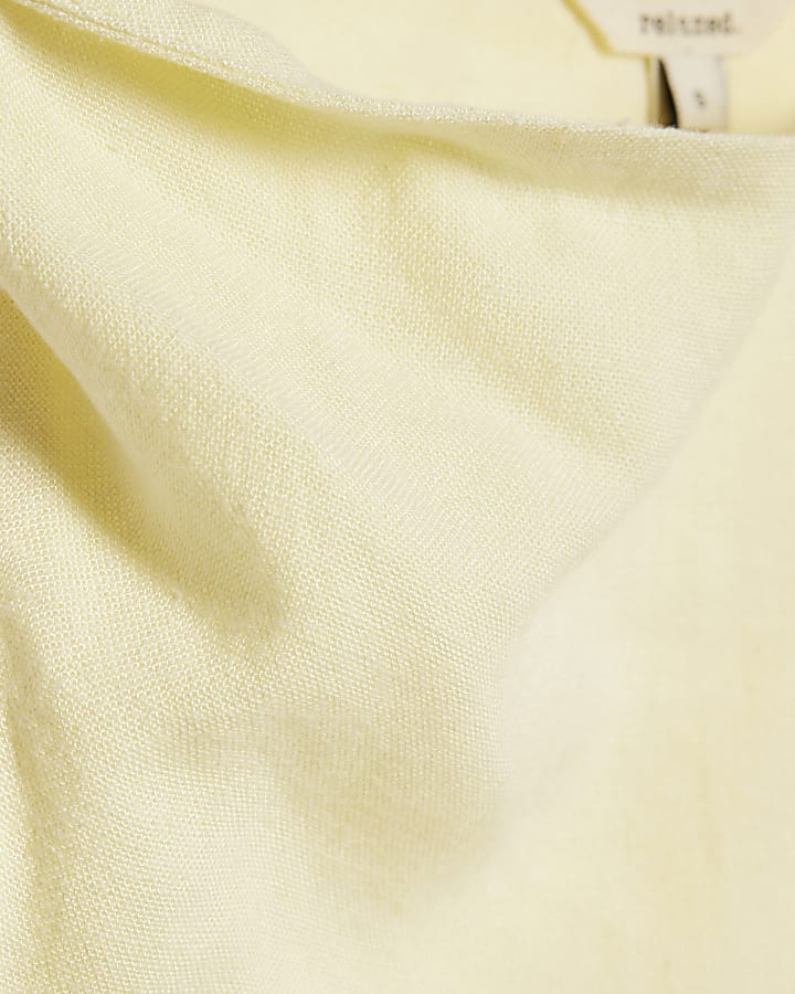 Yellow Linen Blend One Shoulder Top