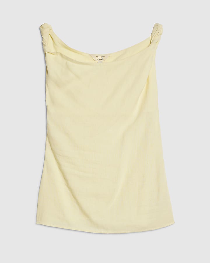 Yellow Linen Blend One Shoulder Top