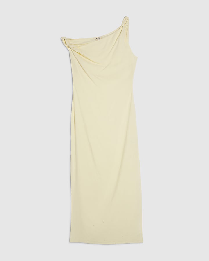Yellow Linen Blend Asymmetric Midi Dress
