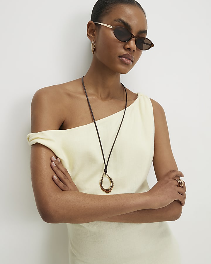 Yellow Linen Blend Asymmetric Midi Dress