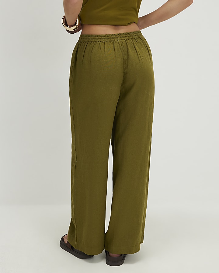 Petite Khaki Linen Blend Trousers