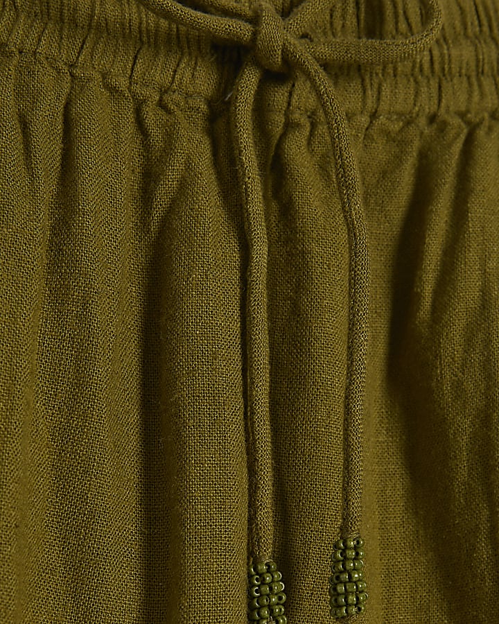 Petite Khaki Linen Blend Trousers