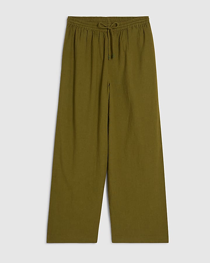 Petite Khaki Linen Blend Trousers