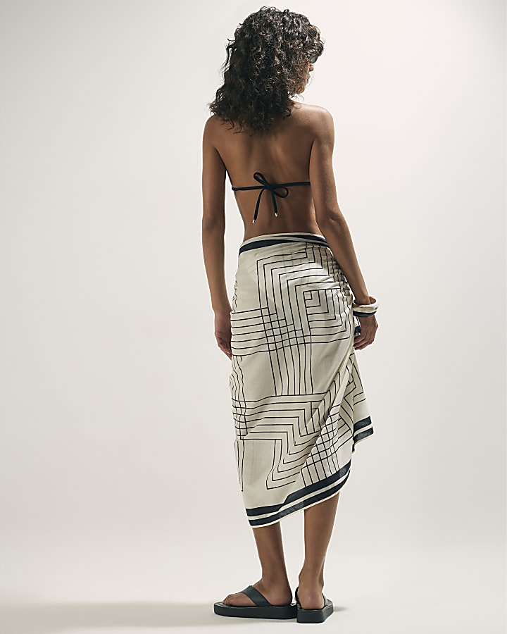 Cream Stripe Geometric Sarong