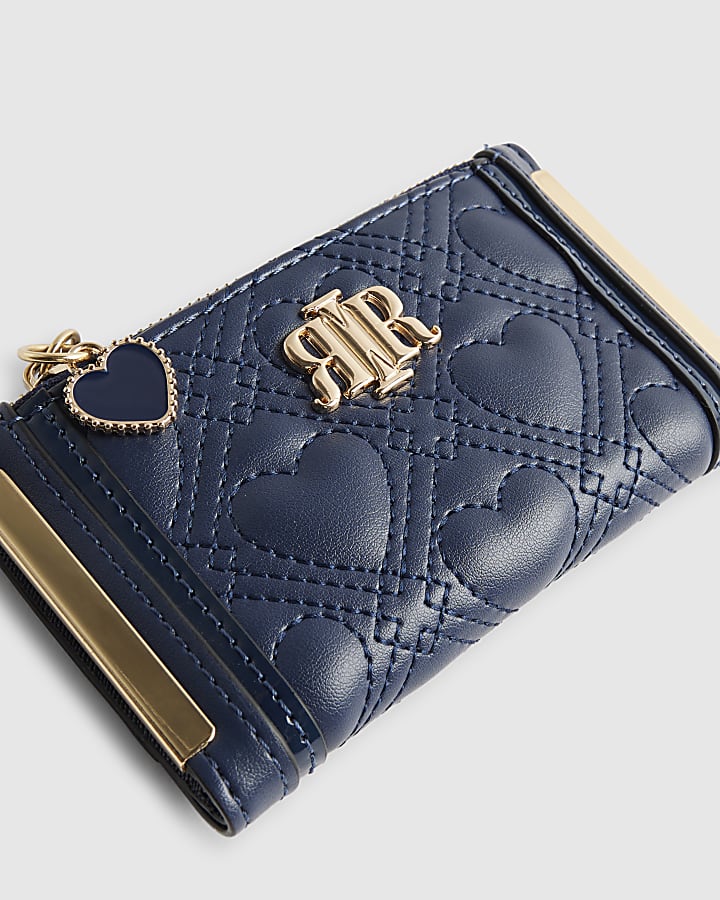Navy Heart Quilted Mini Purse