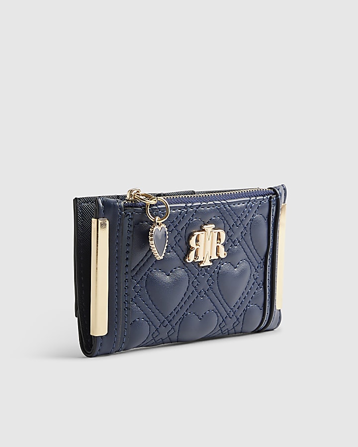 Navy Heart Quilted Mini Purse