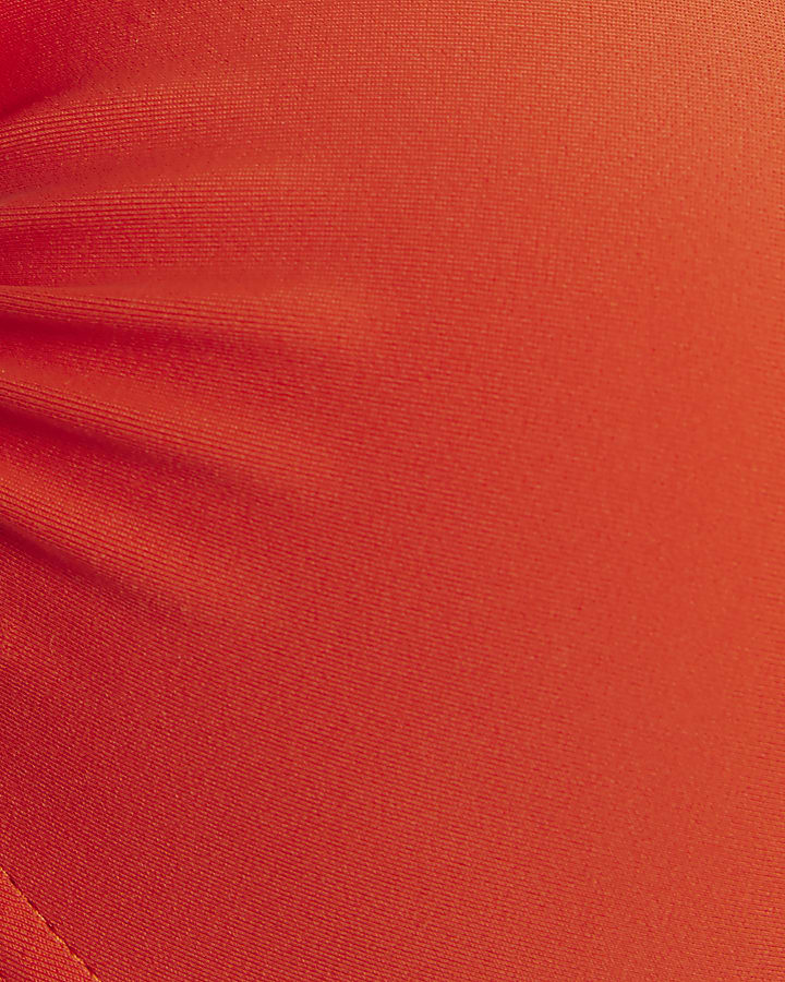 Red Structured Flower Trim Bikini Top