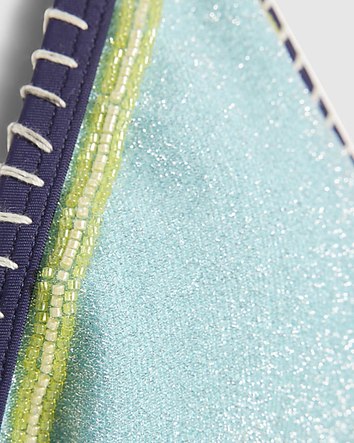 Blue Triangle Whipstitch Bikini Top