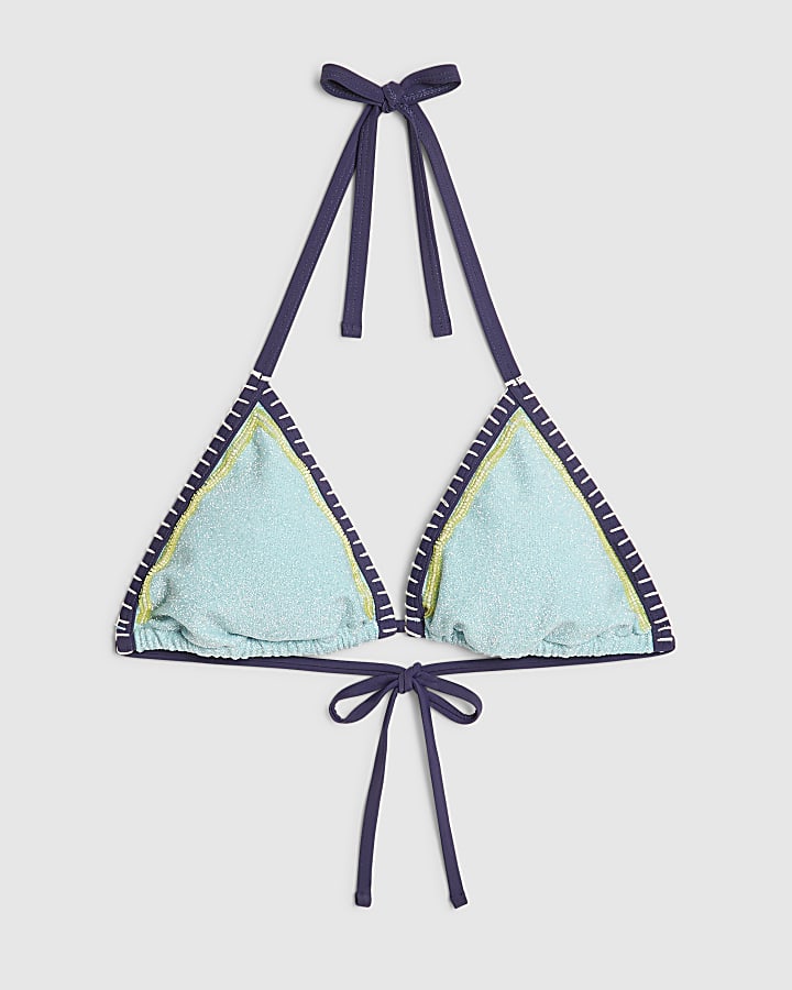 Blue Triangle Whipstitch Bikini Top