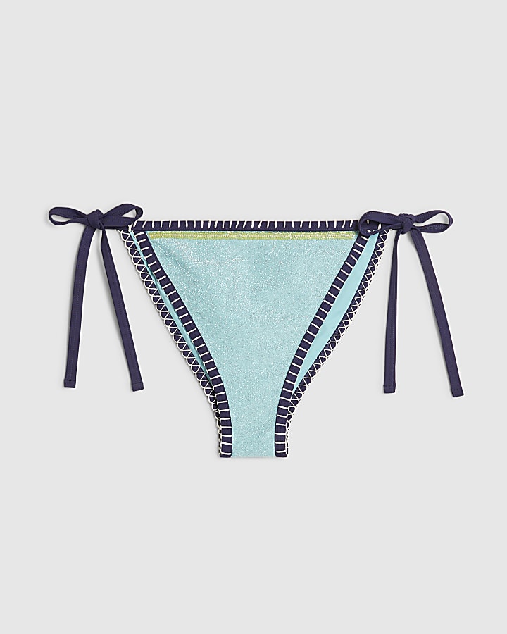 Blue Glitter Whipstitch Bikini Bottoms