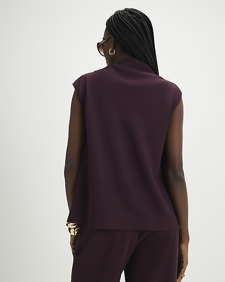 Purple Asymmetric Tie Neck Top
