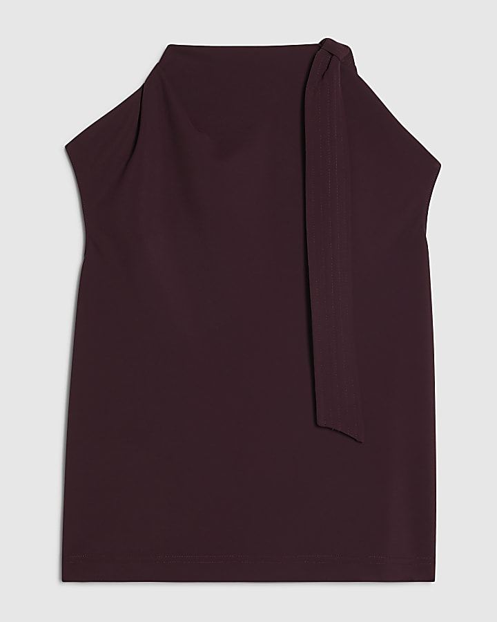 Purple Asymmetric Tie Neck Top