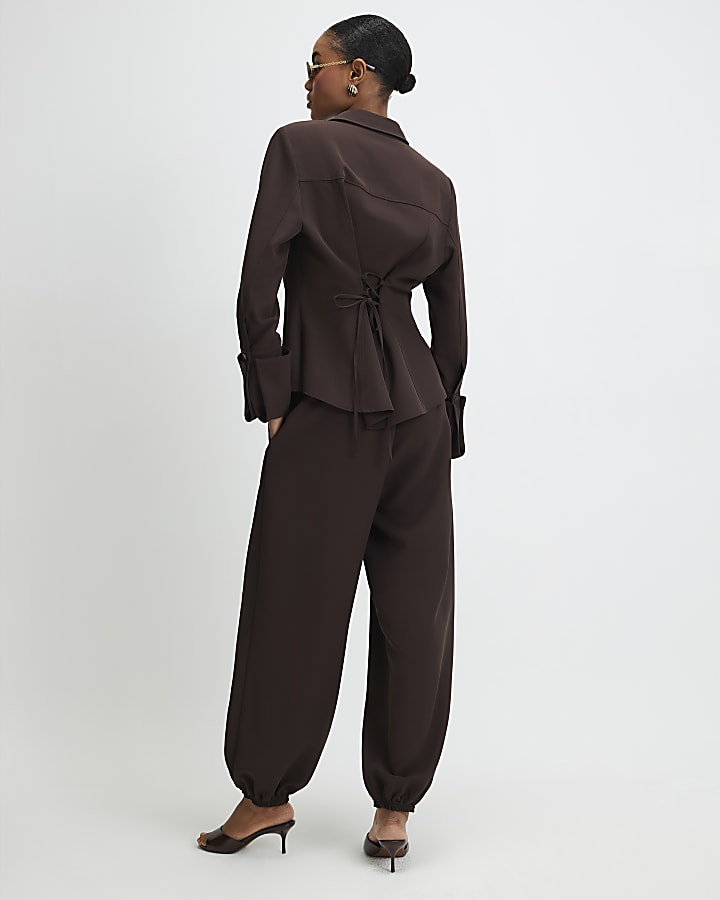 Brown Cuffed Slim Leg Trousers