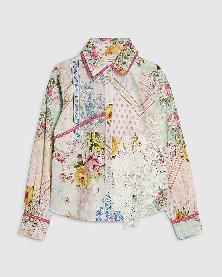 Cream Floral Patchwork Print Shirt