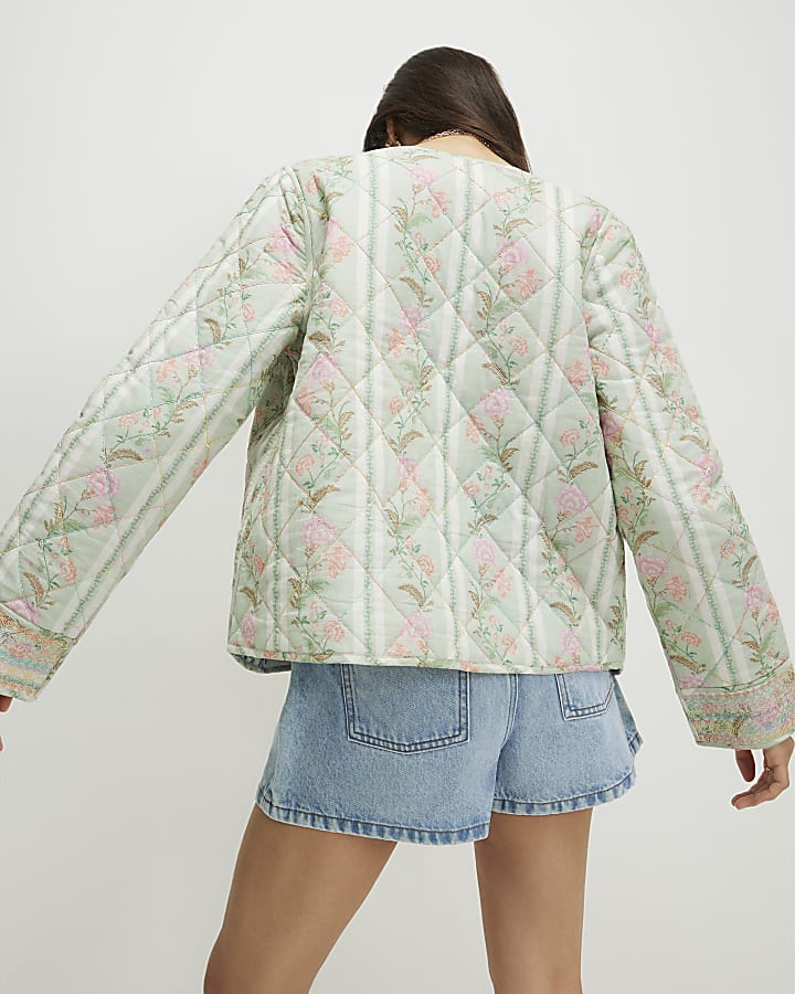 Green Floral Print Housecoat