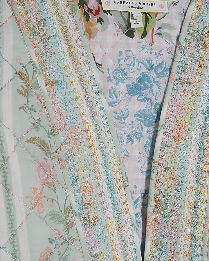 Green Floral Print Housecoat