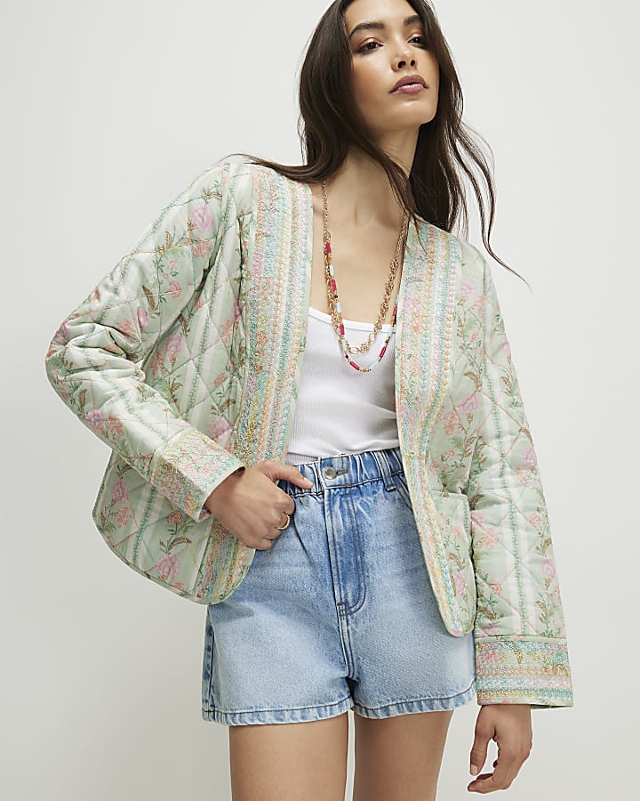 Green Floral Print Housecoat