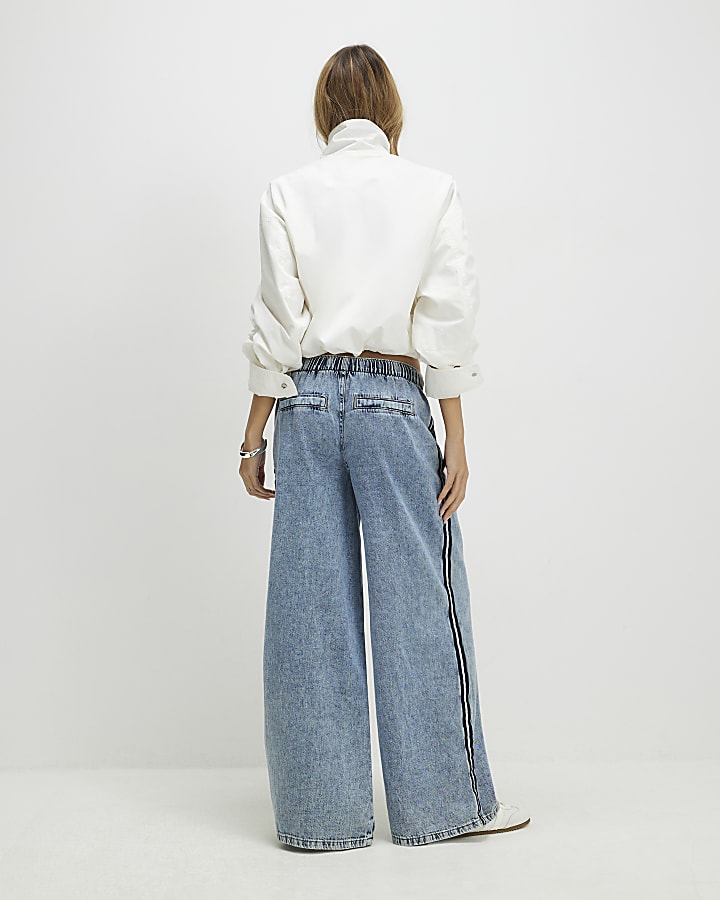 Blue Side Stripe Sporty Jogger Jeans