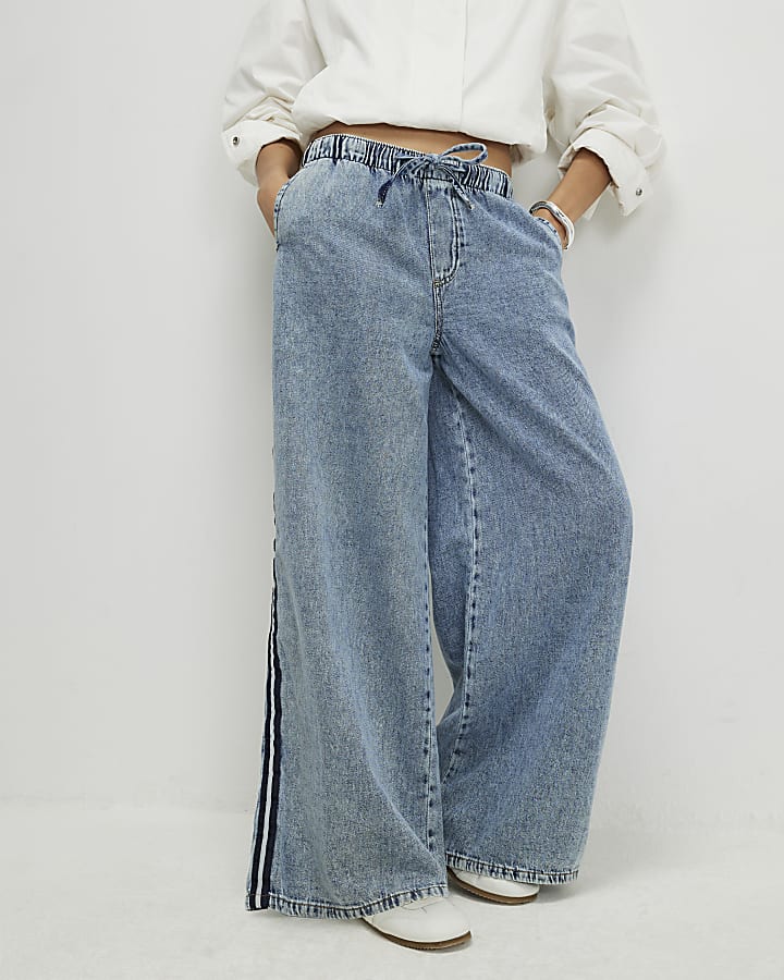 Blue Side Stripe Sporty Jogger Jeans