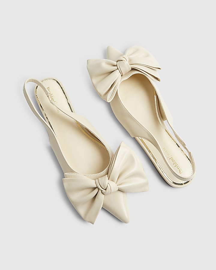 Cream Bow Sling Back Flats