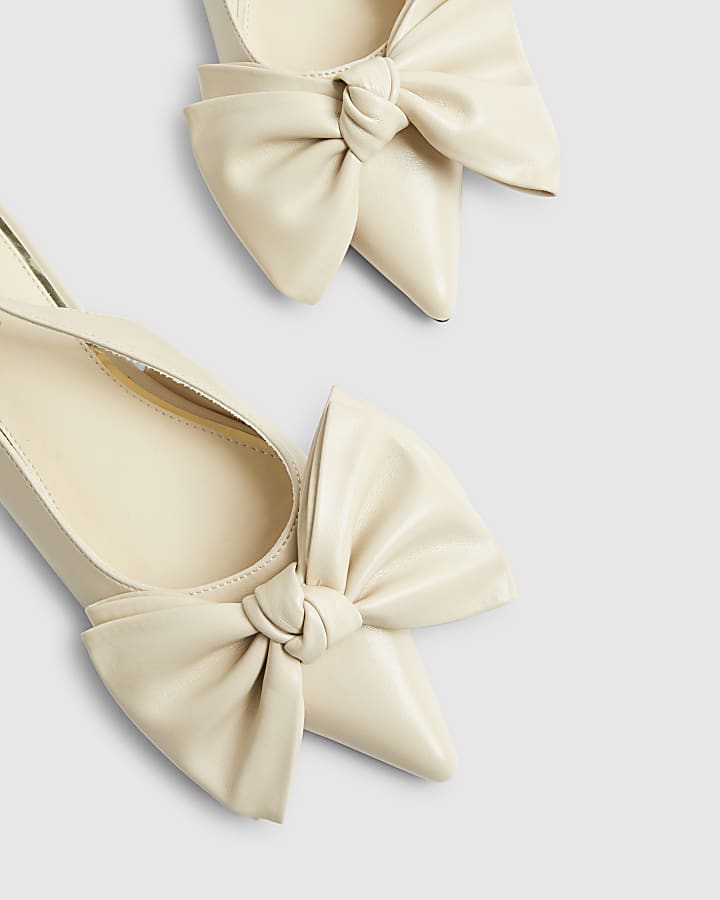 Cream Bow Sling Back Flats