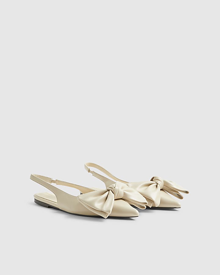 Cream Bow Sling Back Flats