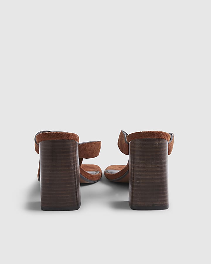 Brown Faux Suede Toe Thong Heeled Sandals