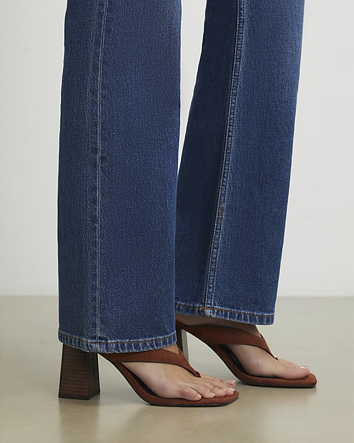 Brown Faux Suede Toe Thong Heeled Sandals