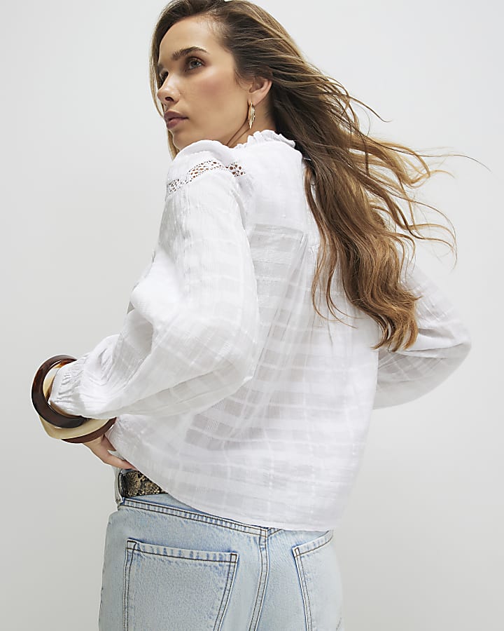 White Lace Button Through Blouse