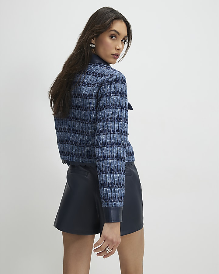 Navy Faux Leather Tailored Shorts