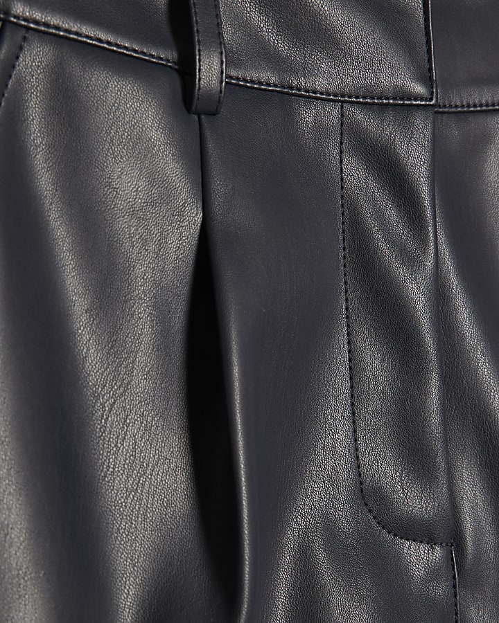 Navy Faux Leather Tailored Shorts