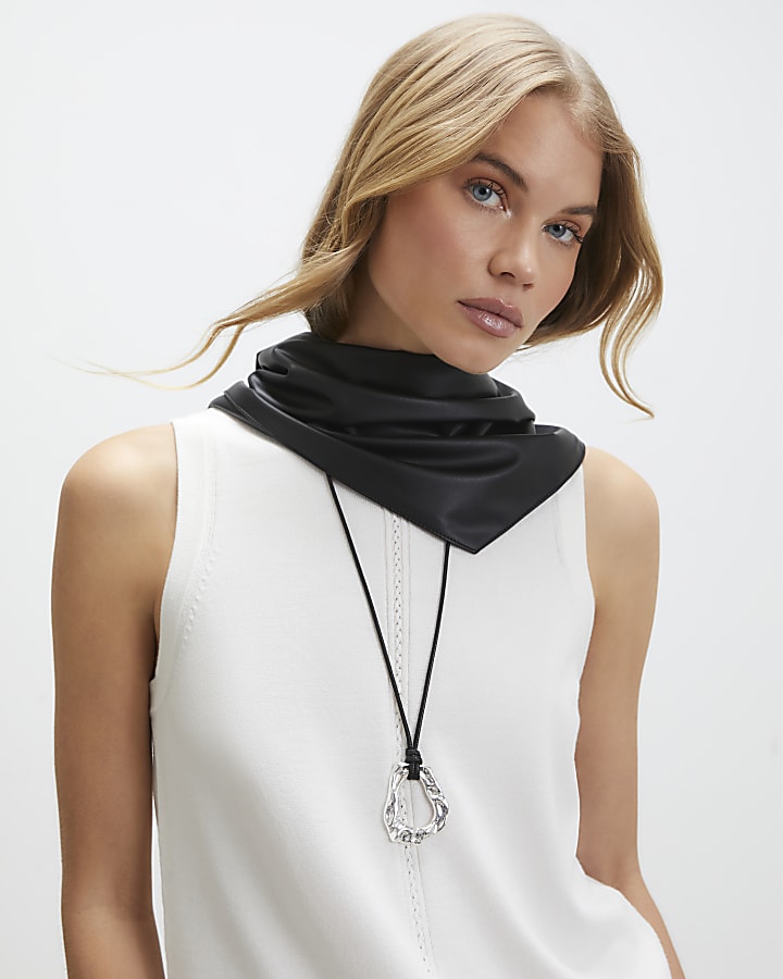 Black Faux Leather Multi Wear Scarf