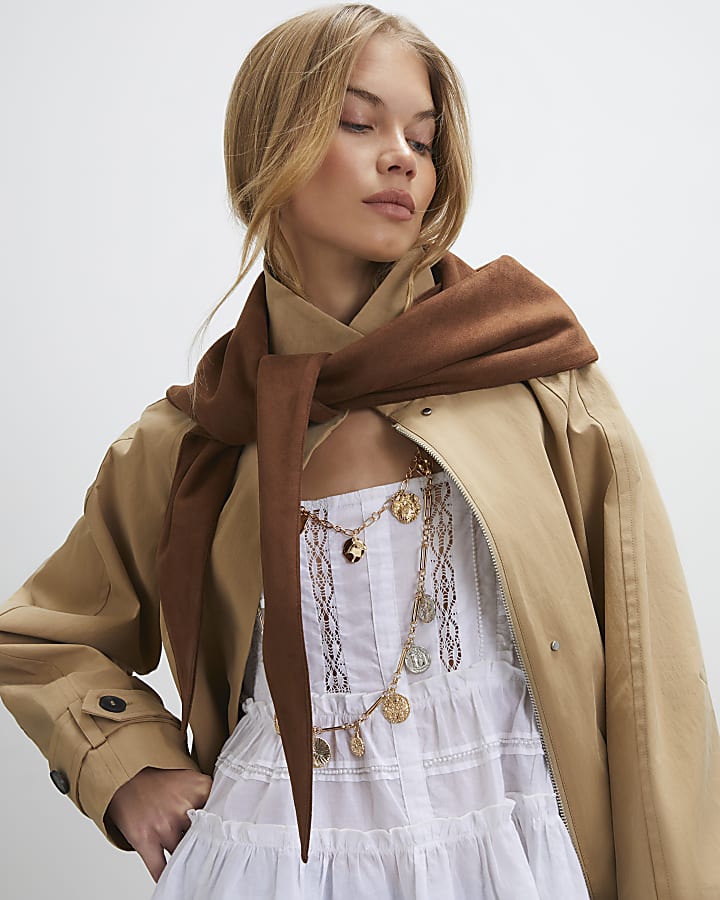 Brown Faux Suede Multi Wear Scarf