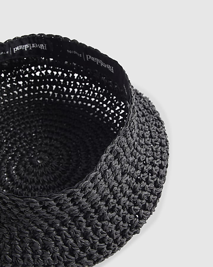 Black Raffia Pillbox Hat