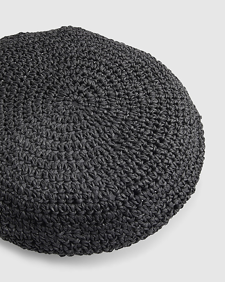 Black Raffia Pillbox Hat