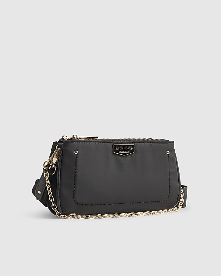 Black Double Compartment Cross Body Bag