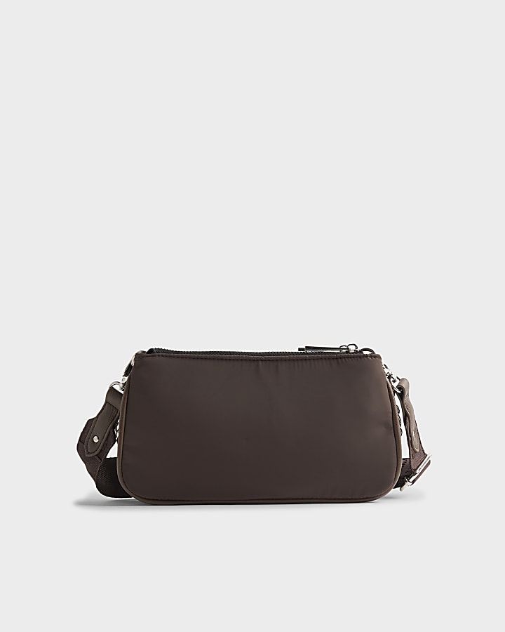 Brown Double Compartment Cross Body Bag