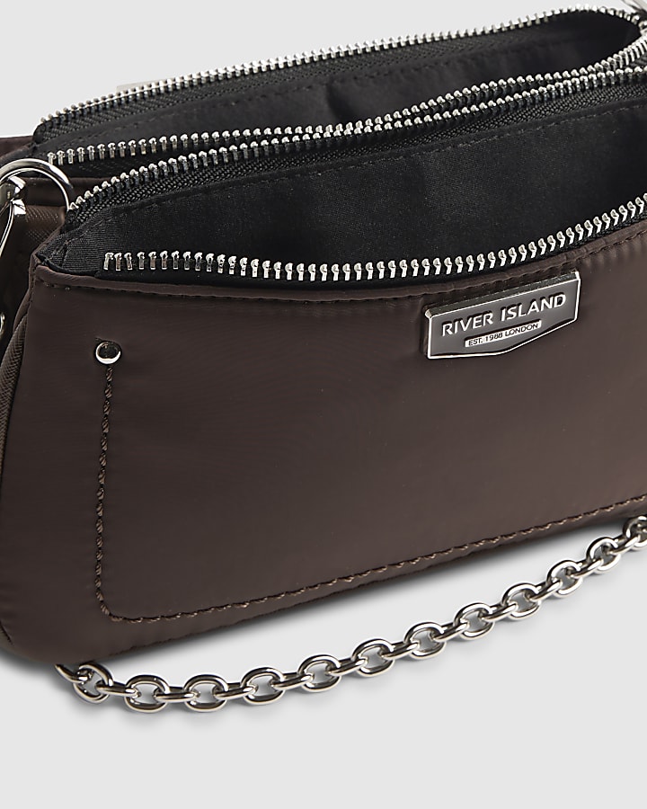 Brown Double Compartment Cross Body Bag
