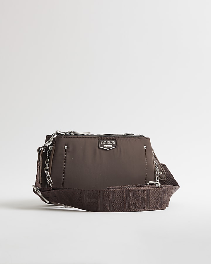 Brown Double Compartment Cross Body Bag