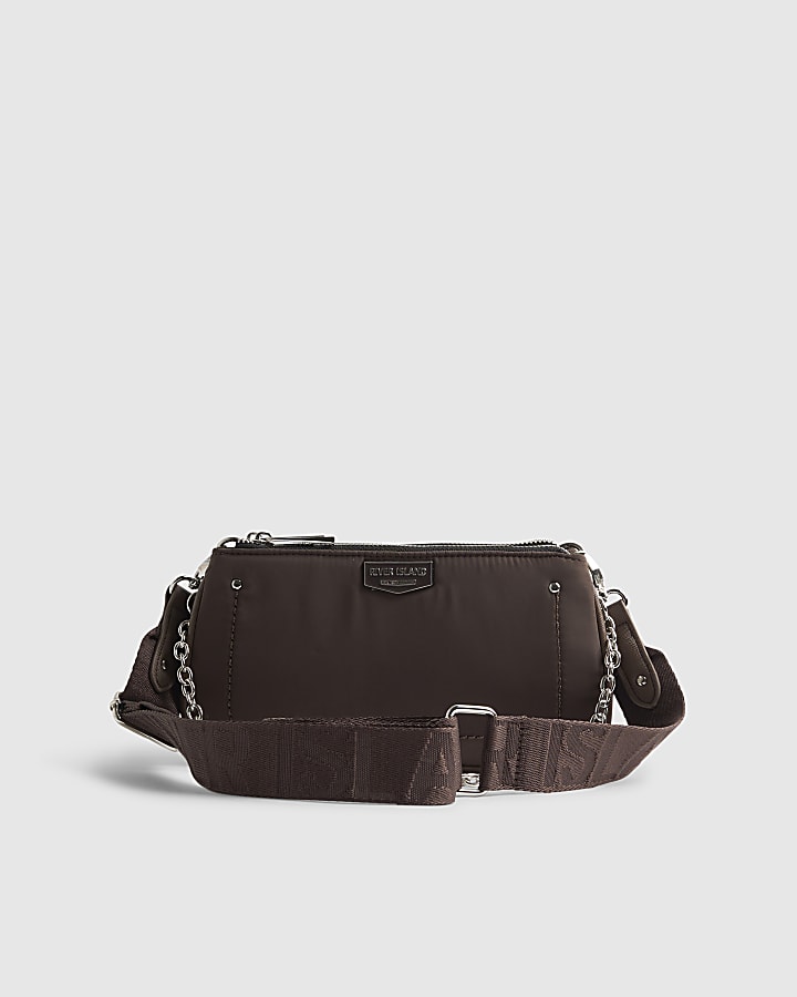 Brown Double Compartment Cross Body Bag