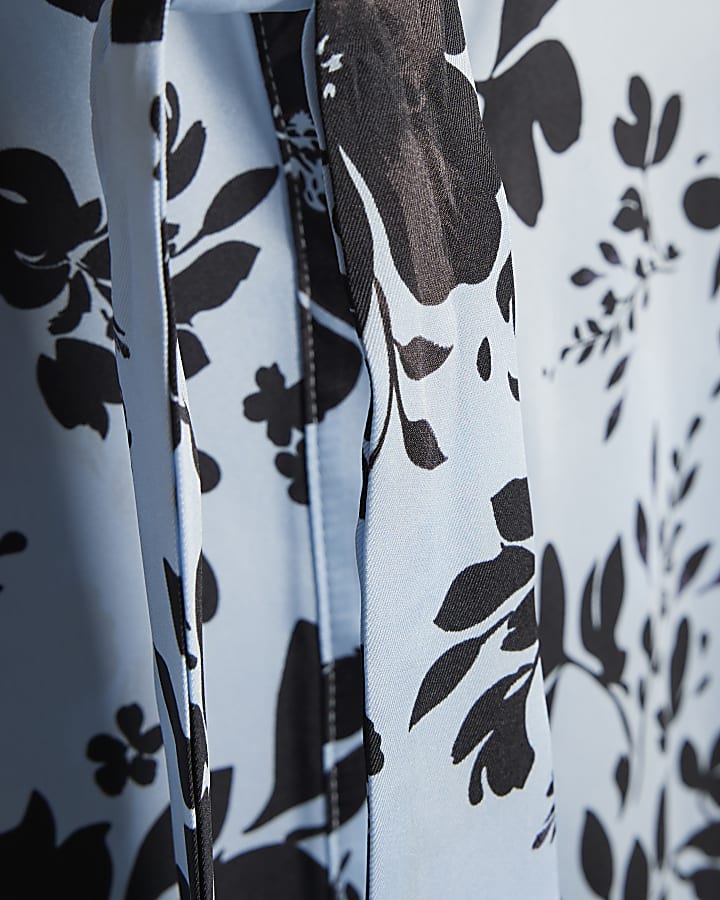 Blue Long Sleeve Floral Print Shirt