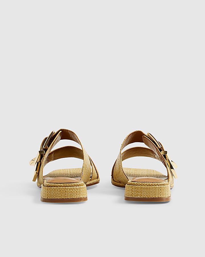 Beige Raffia Flat Sandals