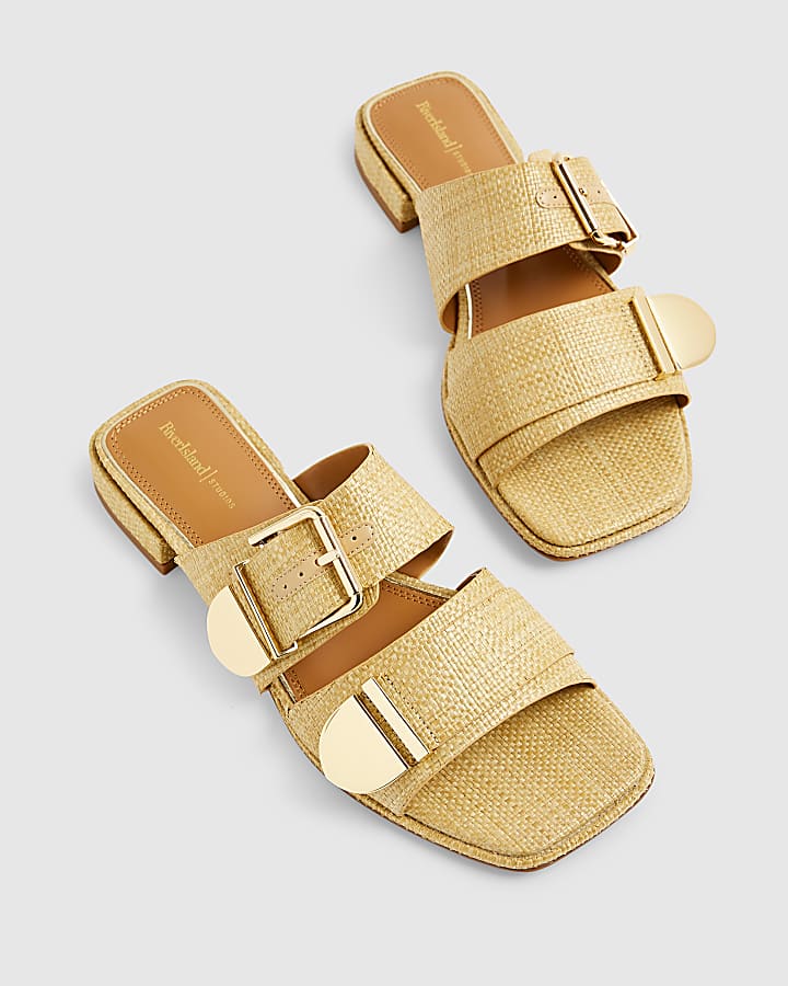 Beige Raffia Flat Sandals