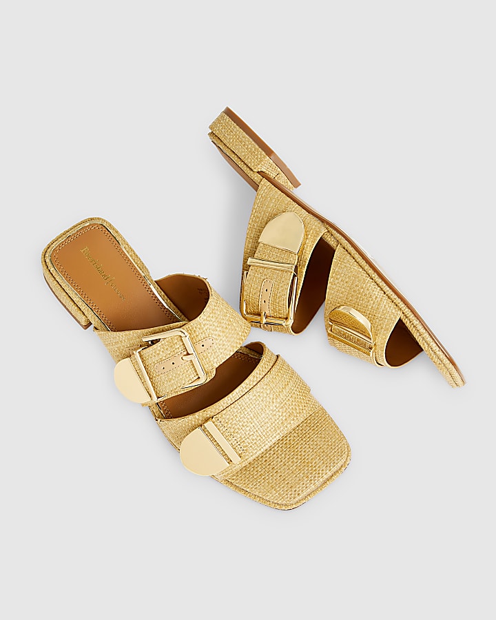 Beige Raffia Flat Sandals