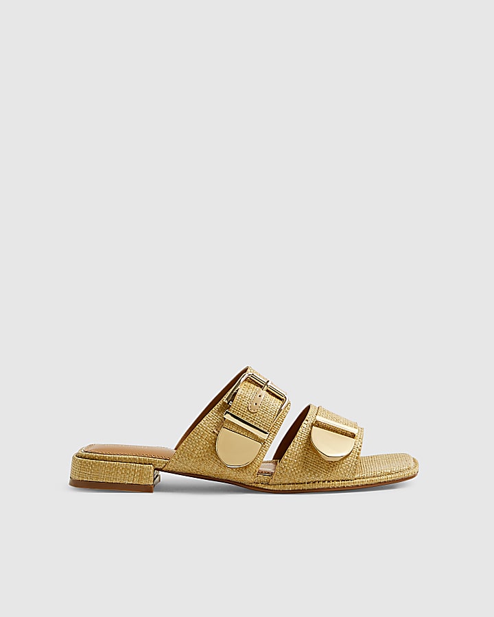 Beige Raffia Flat Sandals