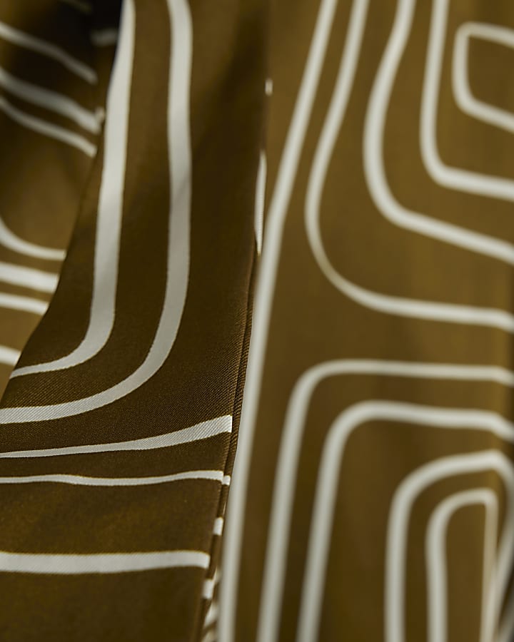 Green Satin Long Sleeve Abstract Print Shirt