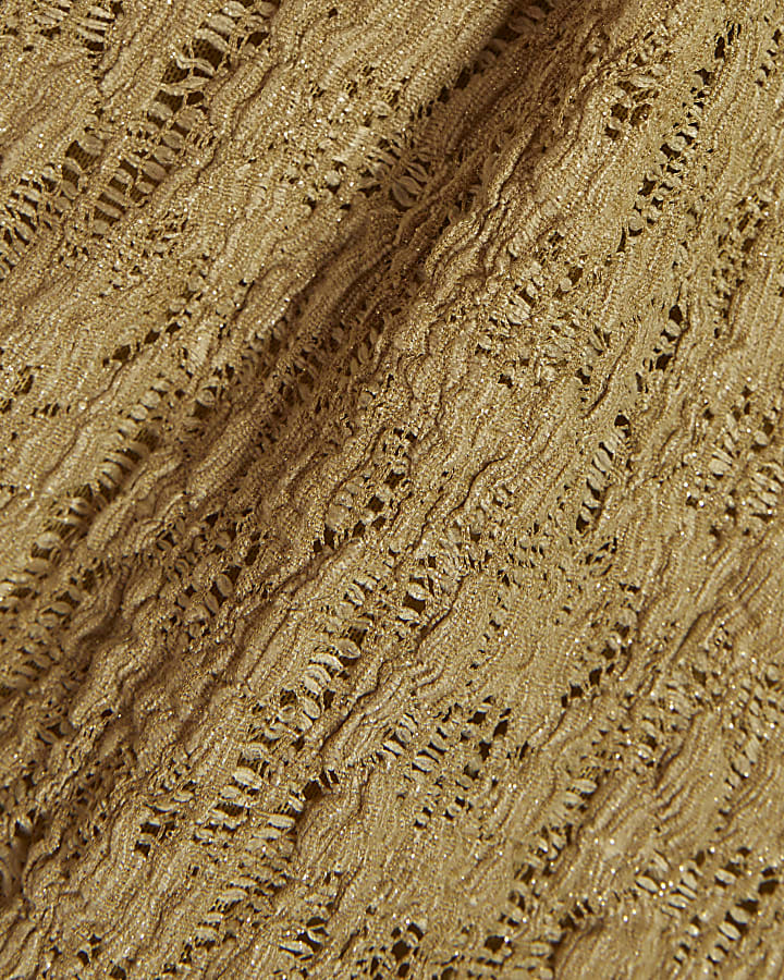 Khaki Sleeveless Lettuce Trim Textured Top